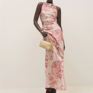 Reformation Anaiis Silk Dress in Cameo Rose Pink Cream Floral Maxi Size 8